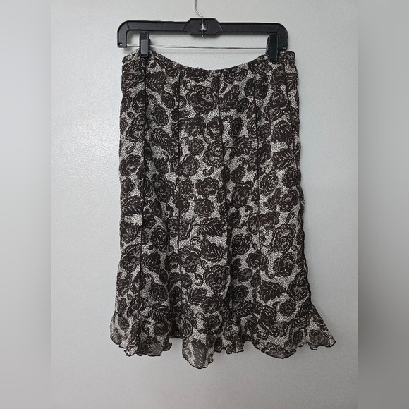 Brown Cream Lace Embroidered Floral Skirt Size 12 Flowy Cottagecore - Picture 1 of 10